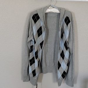 Marc Ecko hooded argyle zipper sweater jacket